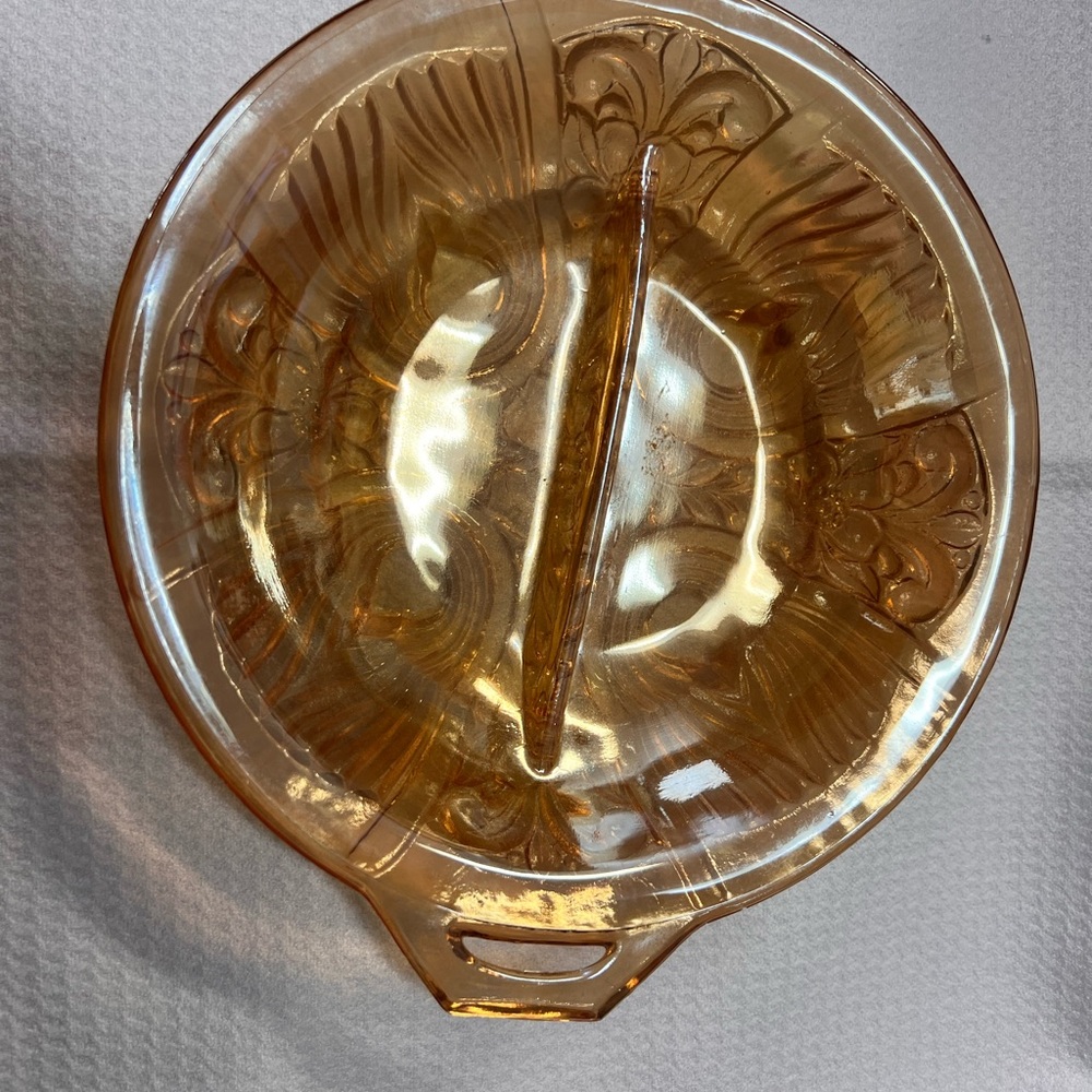 Vintage Killarney Amber Carnival Handled 2-Part Divided Relish by Indiana Glass